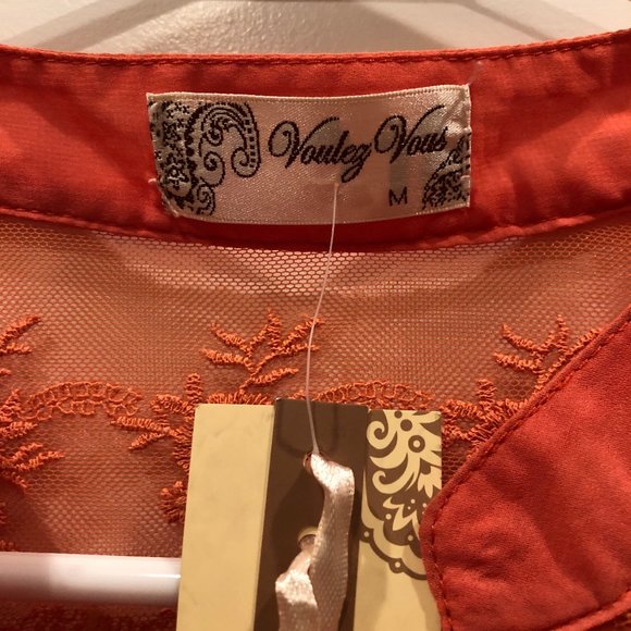 NWT Orange Sheer Tie Button-up - Picture 4 of 7
